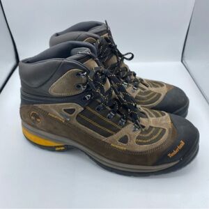 Timberland Men's Brown and‎ Yellow Hiking Boots genuine leather size 13 outdoor